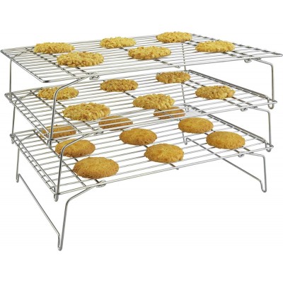 Amazon Hot Selling Stainless Steel 3-layer Folding Microwave Oven Safe Baking Cooling Rack